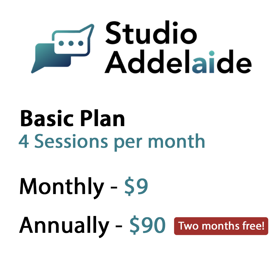 Studio Addelaide - Basic Plan - 4 sessions/month